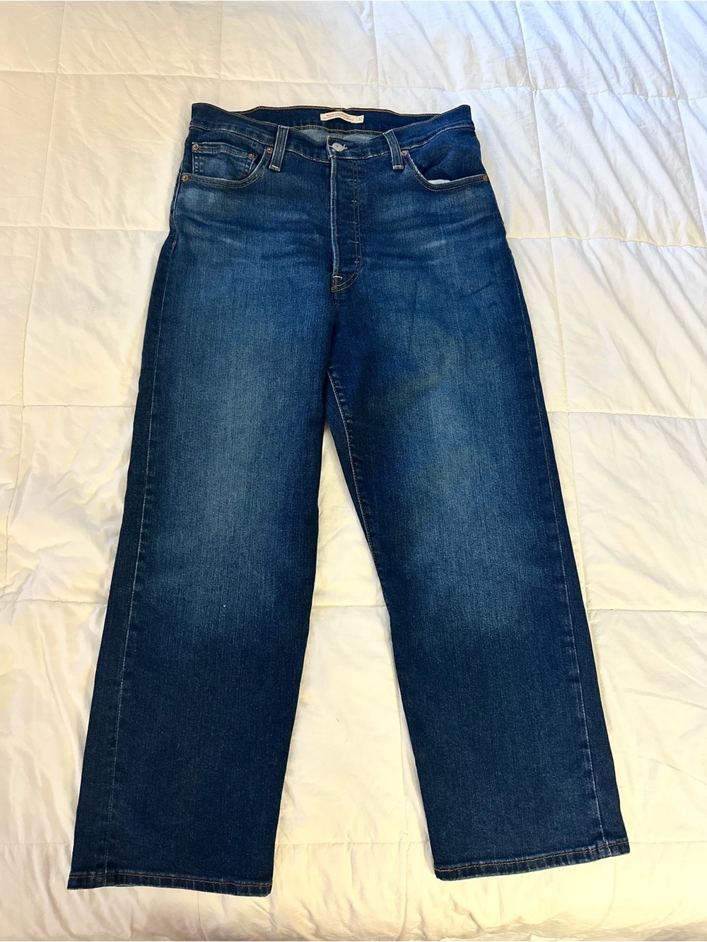 Levi's Ribcage Straight Ankle High-Rise Jeans in Dark Blue Wash 32 - Picture 5 of 13